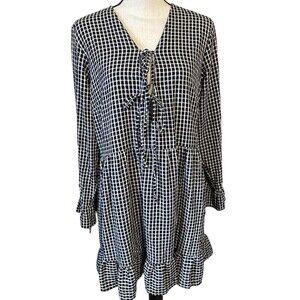 NASTY Gal Mini Dress Plunging Tie Front Gingham Black White Checked Size 12